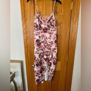 Express Floral Midi Dress - Pink and White